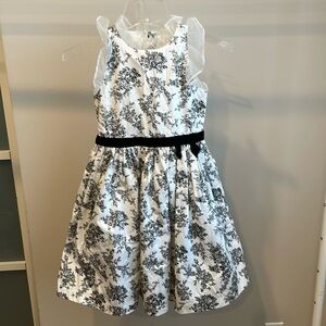 Janie and Jack White Girls Ponte Dress With Black Floral Print, Tulle Skirt